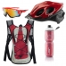  Capacete Ciclismo Flash Óculos Garrafa Mochila Hidratação Vermelho