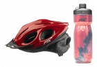 Kit Capacete Ciclismo Garrafa Caramanhola Térmica Vermelho