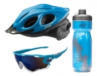 Kit Capacete Ciclismo Garrafa Caramanhola Óculos Ptk Azul