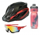 Kit Capacete Ciclismo Garrafa Squezze Óculos Highone Vermelh