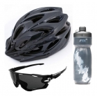 Kit Capacete Tsw Ciclismo Garrafa Squezze Óculos Bike Preto