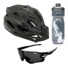 Kit Capacete Ciclismo Elleven Garrafa Térmica Óculos Preto