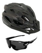 Kit Capacete Ciclismo Elleven Com Pisca Óculos Uv400 Preto