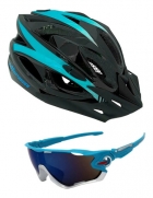 Kit Capacete Ciclismo Elleven Com Pisca Óculos Uv400 Azul