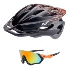 Capacete Ciclismo Ptk Bike Óculos Uv400 Mtb Speed Laranja