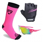 Luva Ciclismo Kode Classic Óculos Meia Mtb Speed Rosa