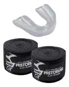 Kit Boxe E Muaythai Bandagem + Luva + Protetor Pretorian Fx2